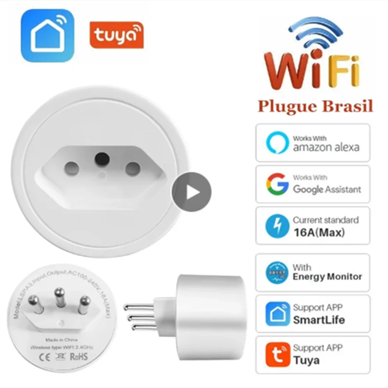 

Smart Wifi Plug Brazil 16A With Power Monitor Function Smart Life App Remote Control Socket Outlet Works With Alexa Google Home