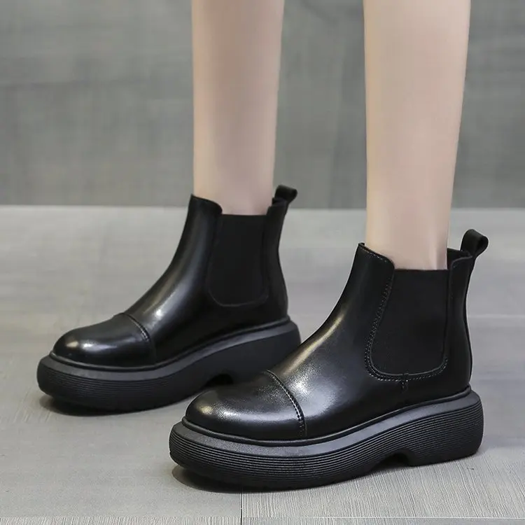 

Ботинки Lolita женская обувь сапоги-женские сапоги с круглым носком на платформе Челси дамские 2021 по щиколотку средней высоты элегантная рези...