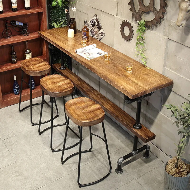 

American Industrial Solid Wood Bar Table Family Partition High Chair Coffee Milk Tea Shop Bar Balcony