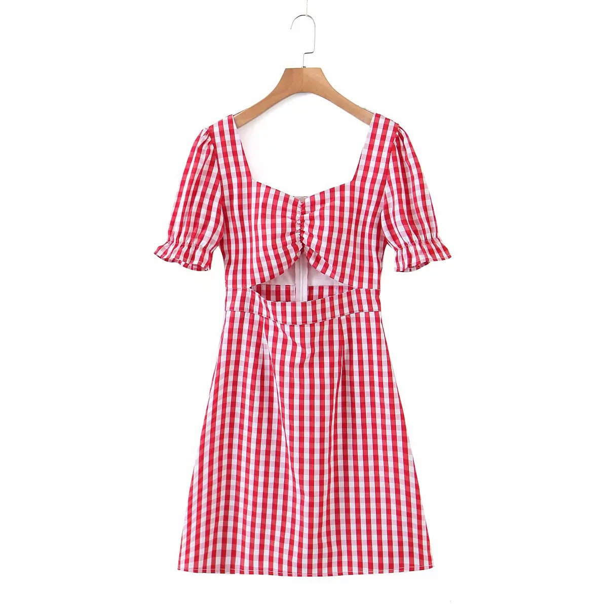 

JC·KILIG Summer 2021 New Plaid Open Waist Bubble Sleeve Dress N2121