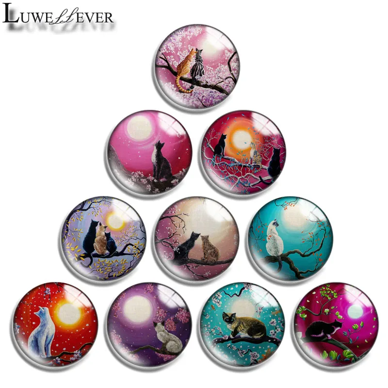 

10mm 12mm 16mm 20mm 25mm 30mm 631 Sun Tree Cat Mix Round Glass Cabochon Jewelry Finding 18mm Snap Button Charm Bracelet