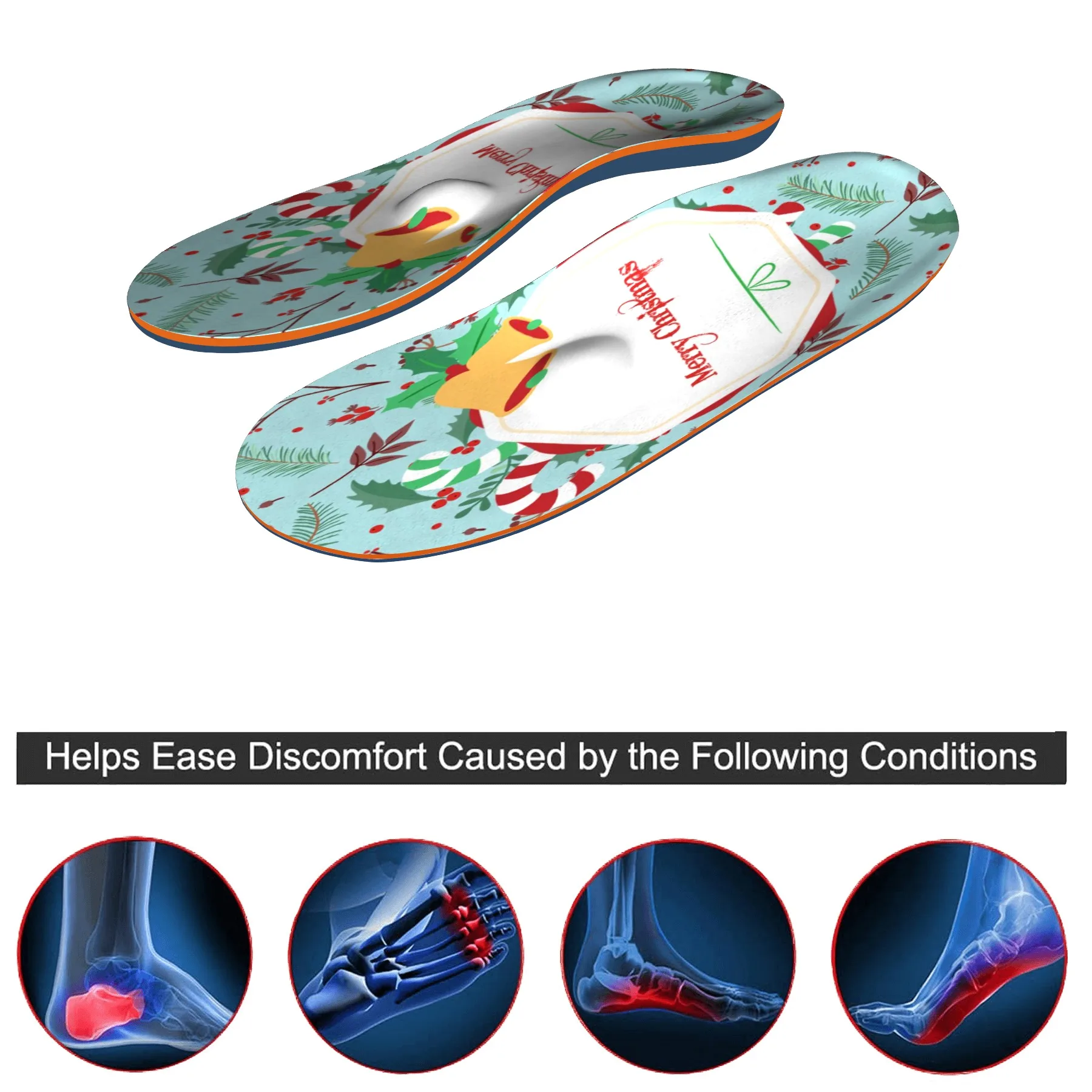 Christmas Plantar Fasciitis Insoles Heated Arch Support Orthopedic Template Men Women Flat Feet Sneakers Shoes Inserted Cushion