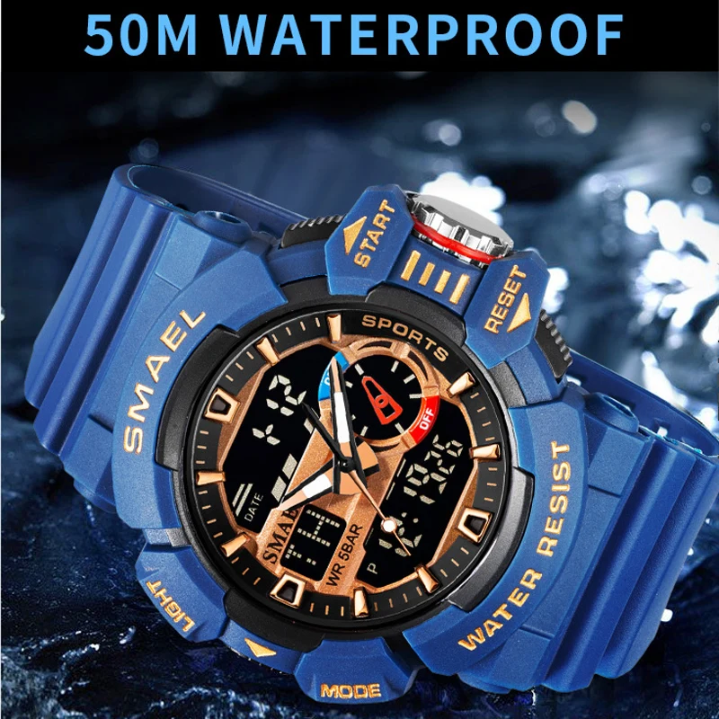 

3D Big Dial Men Waterproof LED Digital Watches Men's SMAEL Sport Watch 8043 relogio masculino Men Watches Quartz Clock For Male
