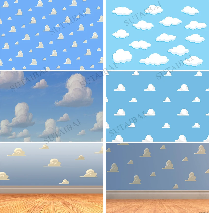 

Baby Shower Background Birthday Party Backdrop Toy Story Photography Banner Blue Sky Cloud Poster Cake Table Decors Wallpaper