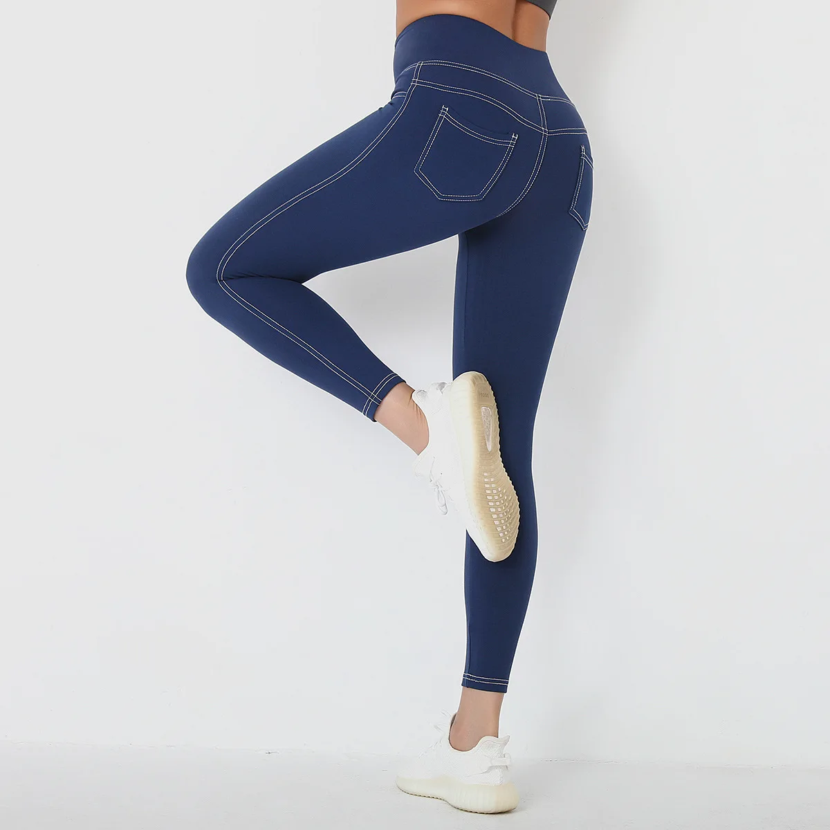 

High Waist Imitation Denim Pocket Hip Lifting Yoga Pants Fitness Legging Slim High Waist Leggins Mujer Seamless Women