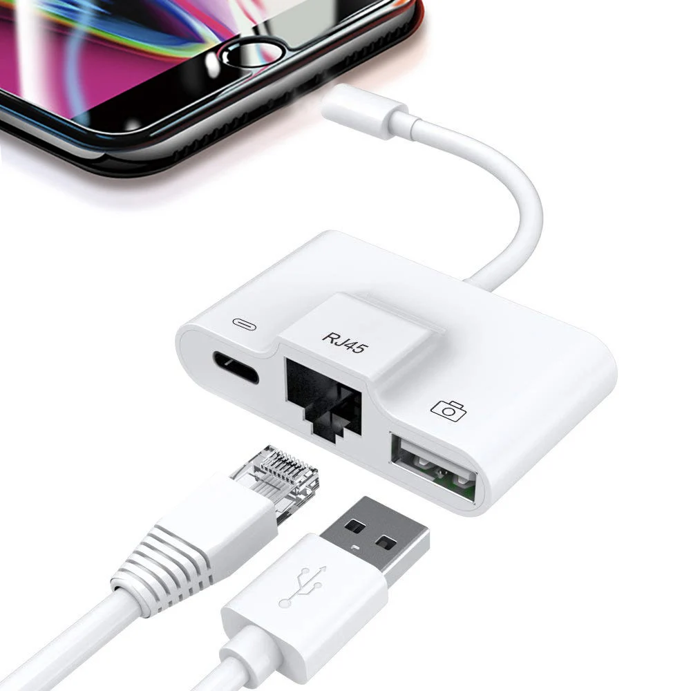 Высокоскоростной адаптер для Lightniing к RJ45 Ethernet LAN проводной Networrk iPhone/iPad с зарядкой и