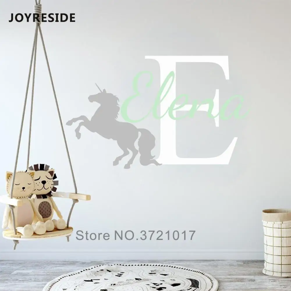 JOYRESIDE пользовательские названия Наклейка на стену в форме единорога девушки украшения спальни настенный Декор Единорог красивый узор наклейки для дома дети W157