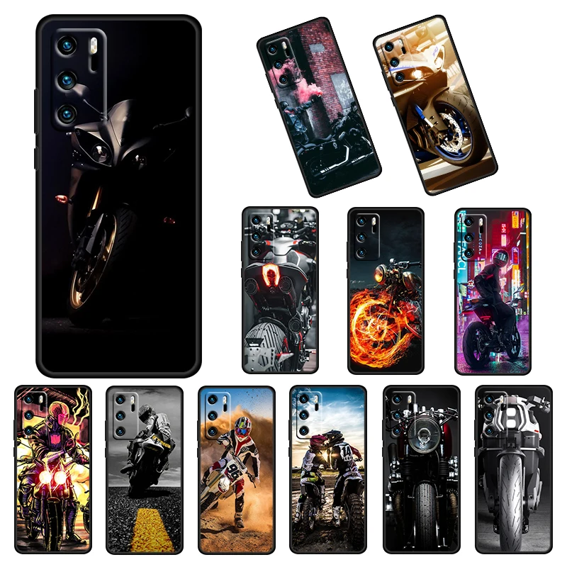 

Fashion Street Motorcycle For Huawei P50 40 30 20 10 9 Lite E Mini Pro 5G 2017 2019 Soft Silicone Black Cover Phone Case