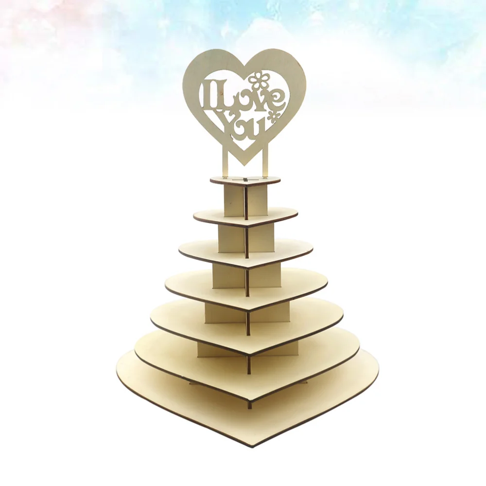 

1pc 7-layer Personalised Heart Wedding Display Stand Party Centrepiece Wedding Party Cake Cupcake Tree Tower Show Ornament (Wood