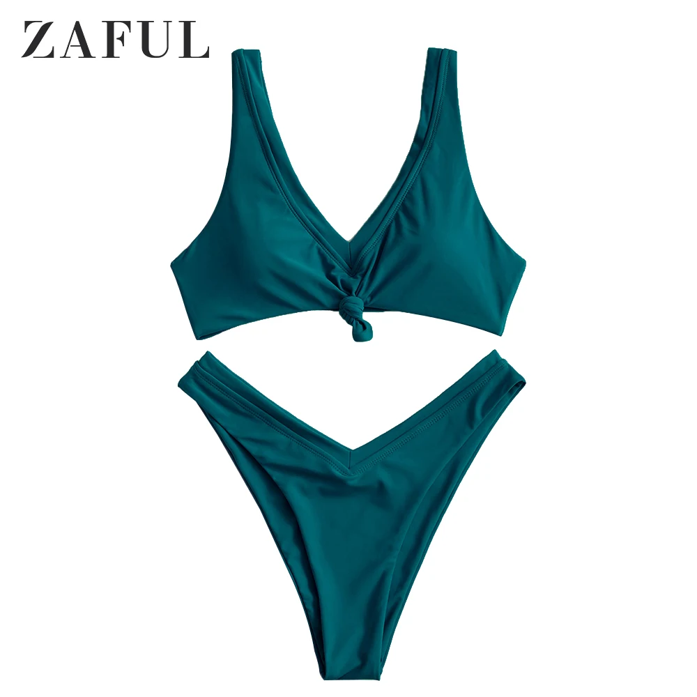 

Купальник-бикини неоновый с узлом и высоким вырезом