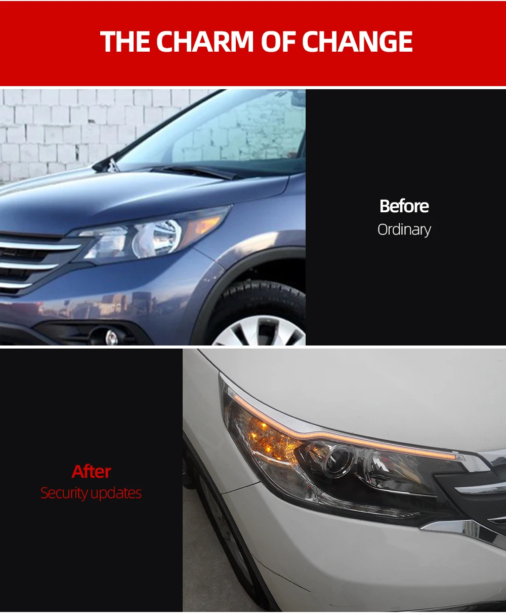 CSCSNL 2 шт. для Honda CRV 2012 2013 Автомобильный головной светильник светодиодный для бровей дневной ходовой светильник DRL с желтым поворотным сигналом светильник