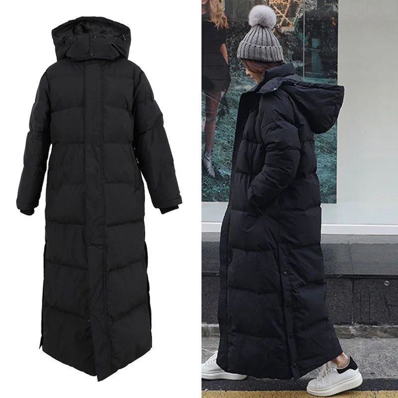 

Down parka Super long jacket female knee winter jacket woman with thick black coat in winter