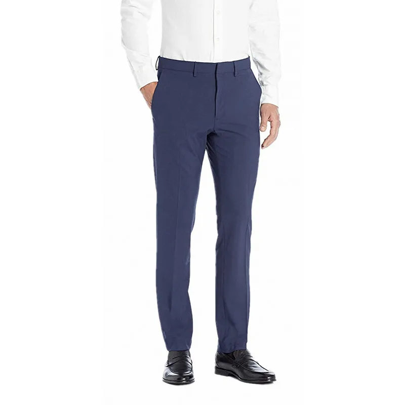 Navy Blue Официальные мужские деловые костюмы с плоской передней частью, брюки, одежда для работы, однотонные вечерние облегающие брюки - Цвет: Navy Blue