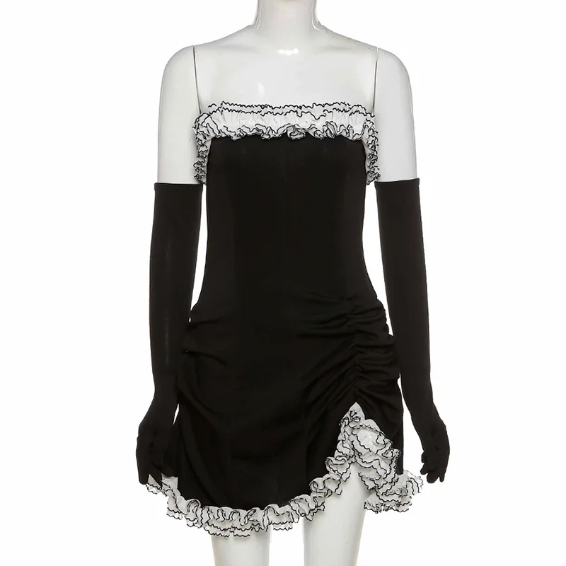 

Fashion Sexy Lace Strapless Dress Women Summer Party Vacation Beach Club Night Birthday Mini Tight Lace Design Dress Ladie