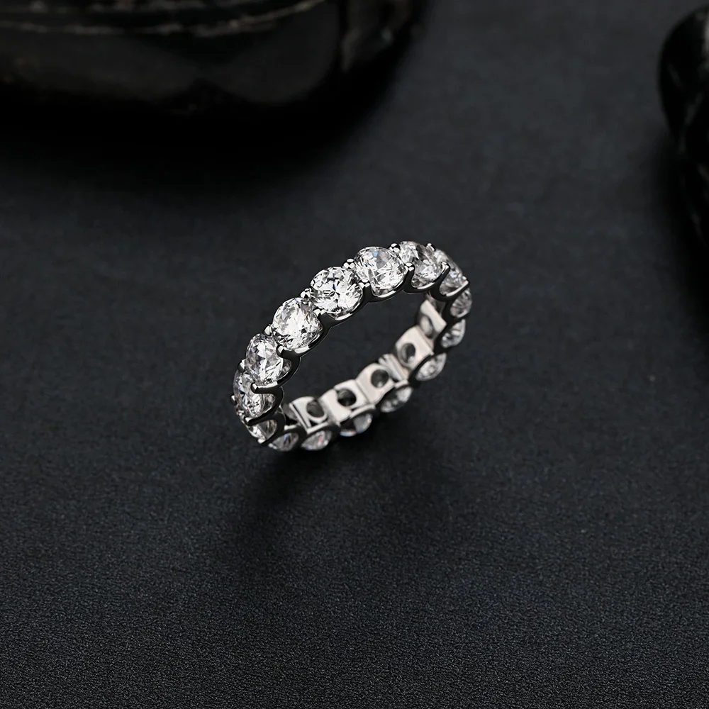 

Trendy 925 Sterling Silver Round High Carbon Diamond Eternity Ring for Women Fine S925 Jewelry 5A Cubic Zirconia Eternity Band