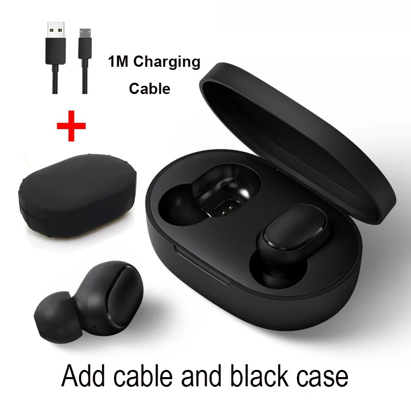 Xiaomi Redmi Airdots TWS Bluetooth наушники стерео басы BT 5,0 Eeadphones с микрофоном Handsfree Наушники управление AI - Цвет: Cable and black case