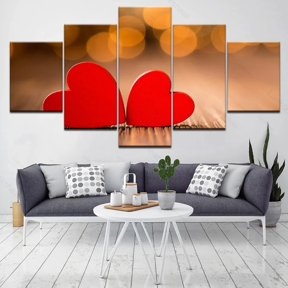 Картины на холсте 5 шт. картины любви Hd-принты обои с двумя красными сердцами