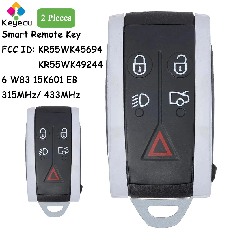 

KEYECU 2 Pieces Smart Remote Control Car Key With 5 Buttons 315MHz 433MHz - FOB for Jaguar XF XFR XK XKR KR55WK45694 KR55WK49244
