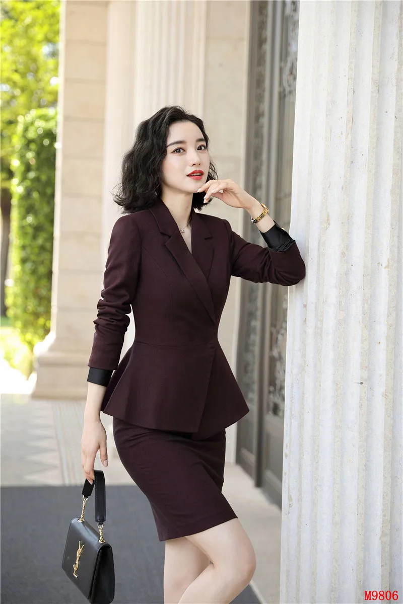 Модный женский винно-Красный Блейзер женские деловые костюмы с юбкой и курткой