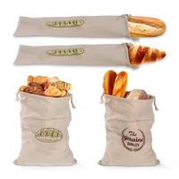 4pcs natural linen bread bag portable baguette drawstring pouch bagel bun storage sack home kitchen food organizer candy bags