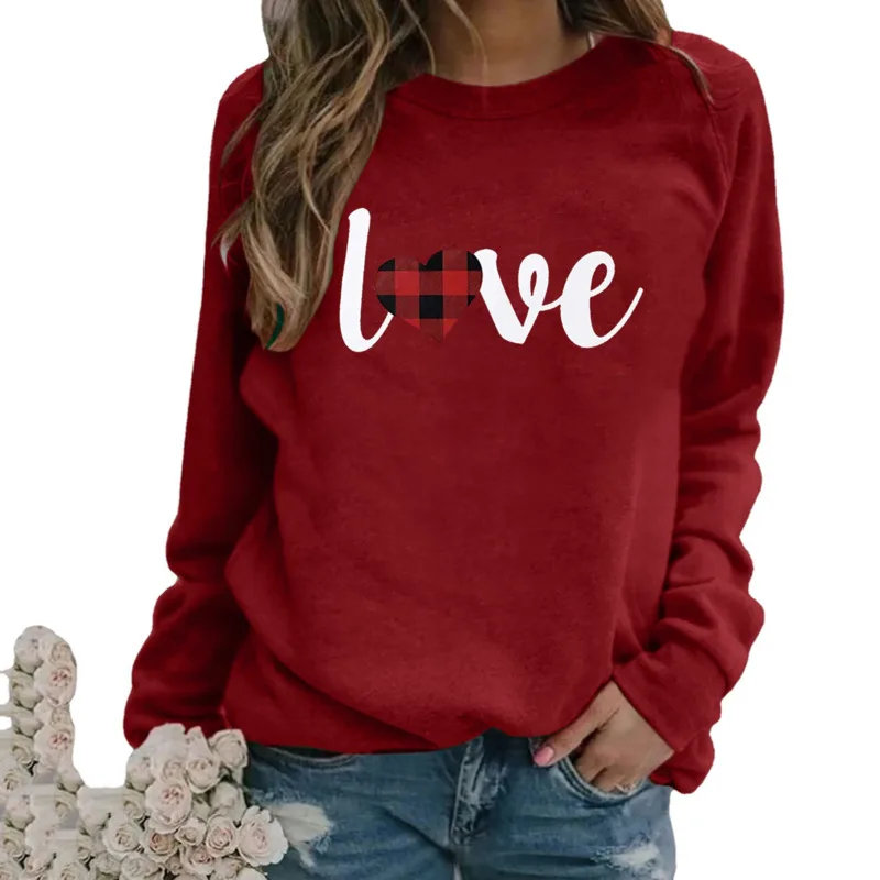 

Cotton 2021 New Spring And Autumn Women's Top Personalized Pattern Love Printed Long Sleeve Round Neck Sweater Pullover Tops