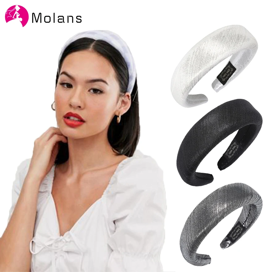Molans Новые блестящие мягкие повязки на голову модные однотонные 1,5 см толстые губчатые женские повязки на голову очаровательные полосатые Нескользящие широкие повязки на голову