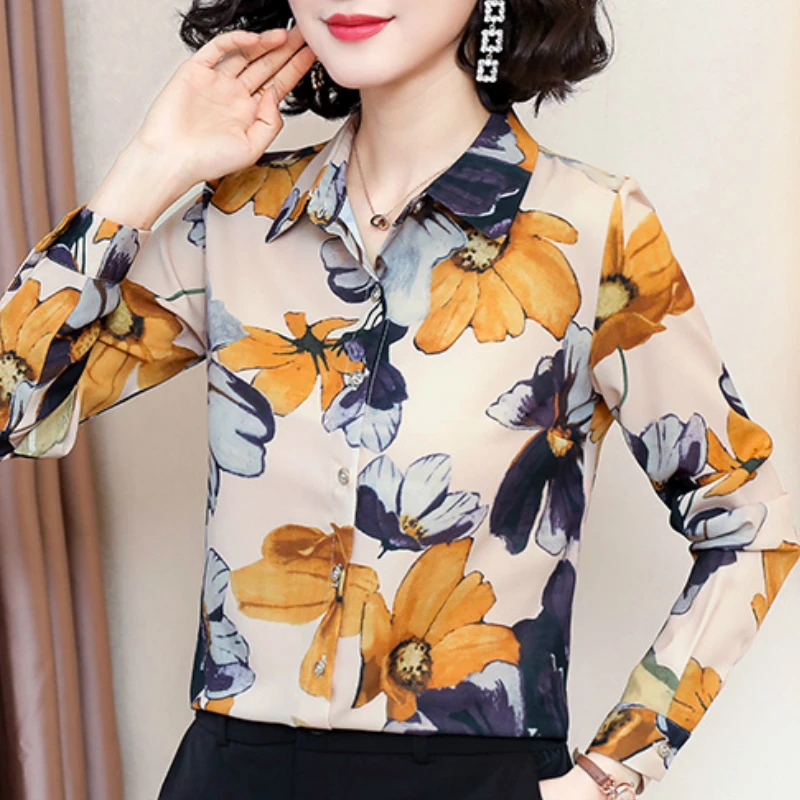 

Fashion Woman Blouses 2021 Turn Down Collar Office Blouse Women Long Sleeve Print Chiffon Blouse Shirt Women Clothes Blusas C903