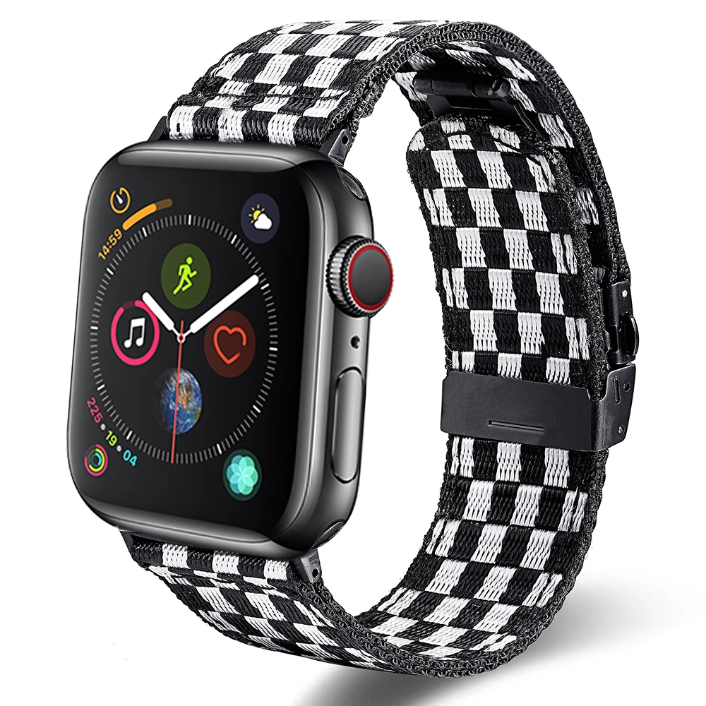 

Suitable for Iwatch 6 Black white Black yellow nylon band strap series5/4/3/2/1 series 40/44MM 38/42MM stainless buckle