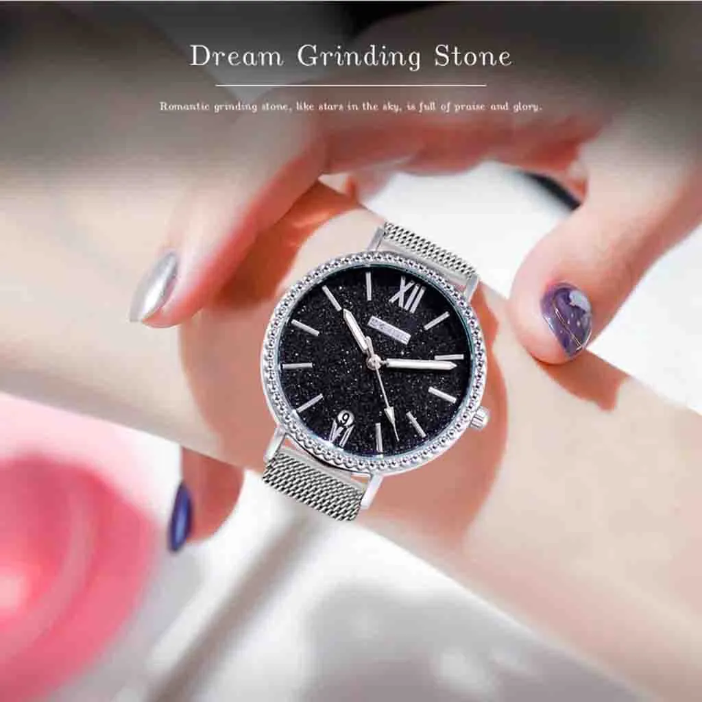 

Creative Ladies Watch Fashion Student Clock Scrub Dial Crystal Diamond Silver Stainless Steel Wrist Watch Relogio Feminino /d