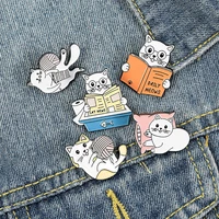 cartoon kitty cat enamel pins custom cats reading playing pillow brooches bag lapel pin cute animal badges jewelry for friends