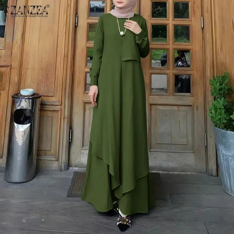 

Кафтан однотонный халат Abaya хиджаб ZANZEA женские мусульманские платья мусульманская одежда повседневное свободное платье с длинным рукавом ...