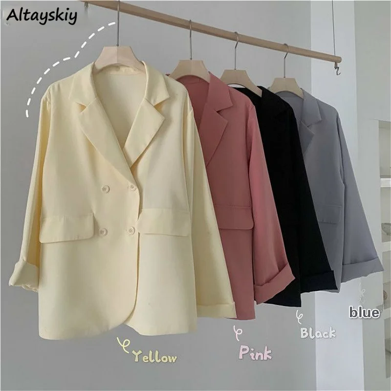 

Blazers Women Spring Temperament Pure Aesthetic Popular All-match Elegant Fashion Mujer Clothes Office Lady Simple Design Teens
