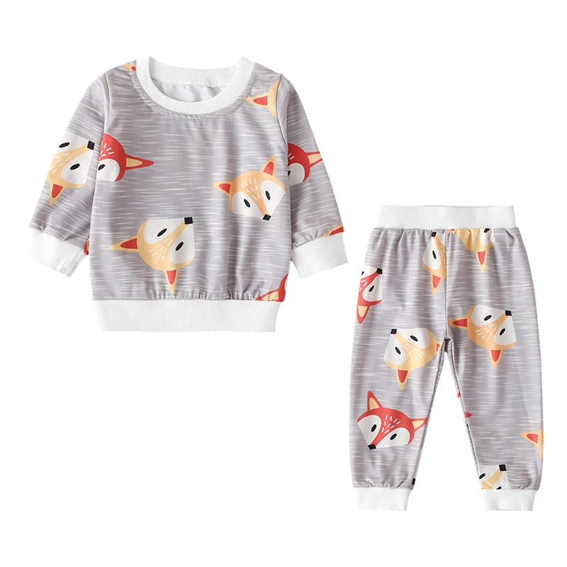 Gray Babyinstar/Новая Модная стильная одежда для маленьких девочек Осенняя детская одежда с принтом лисы топ с длинными рукавами+ штаны - Цвет: Gray