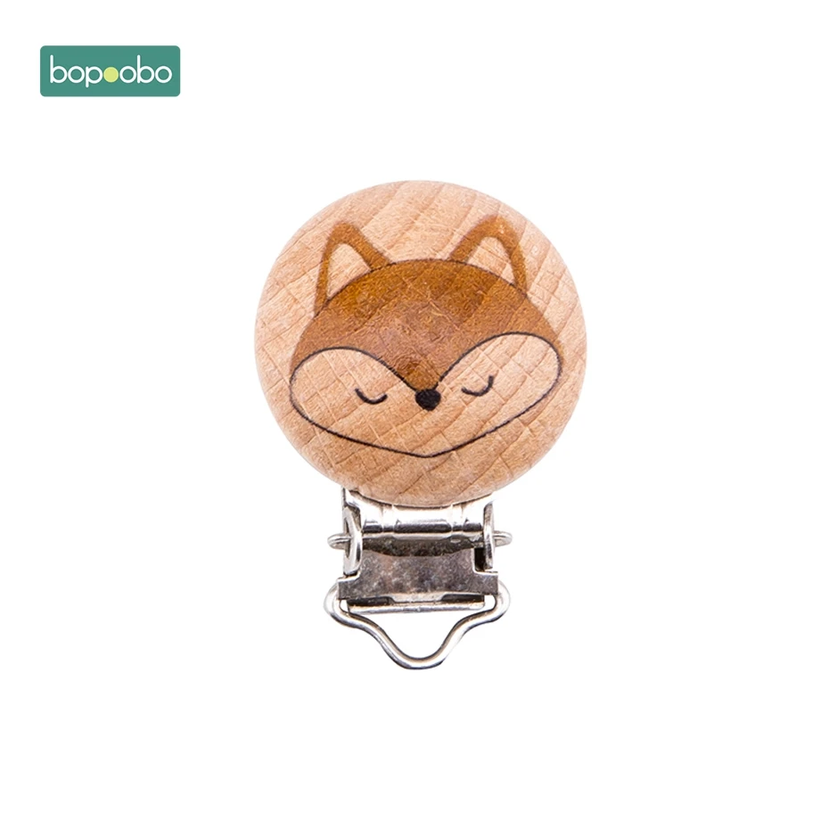 Bopoobo, 2 шт., деревянная соска, Детские аксессуары, деревянная Соска с животным, металлические зажимы, держатель, сердце, соска, деревянный детский Прорезыватель - Цвет: Fox Clip