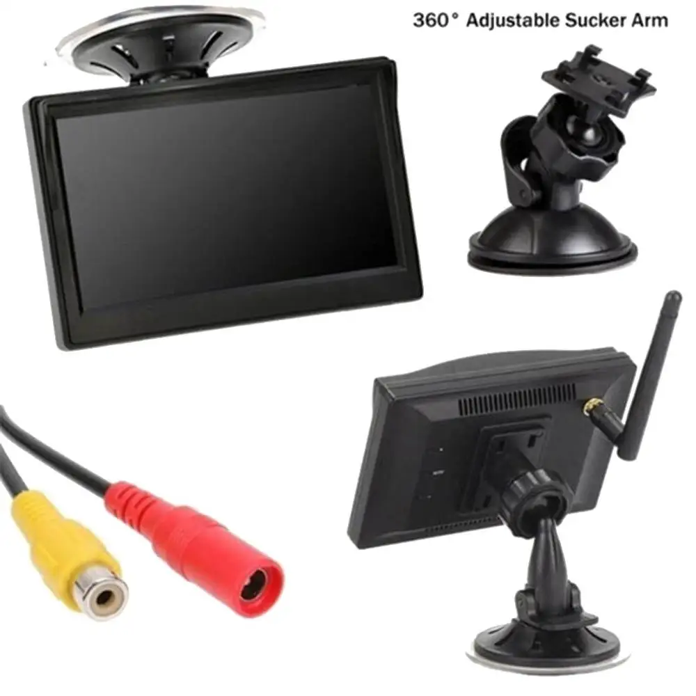 

Built-In Wireless Waterproof Night System Reverse Backup Car Camera With 5" Monitor Kit Black