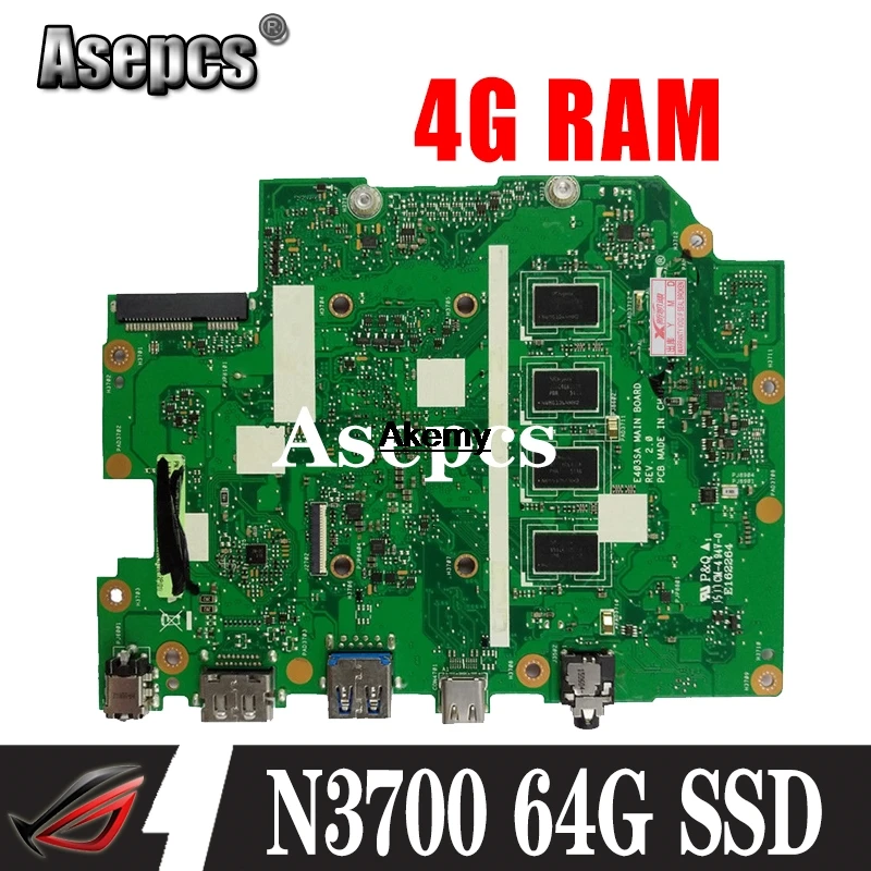 E403SA материнская плата для ноутбука For Asus E403S N3700 4 ядра 4G RAM 64G SSD Оригинал Mainboard 100%
