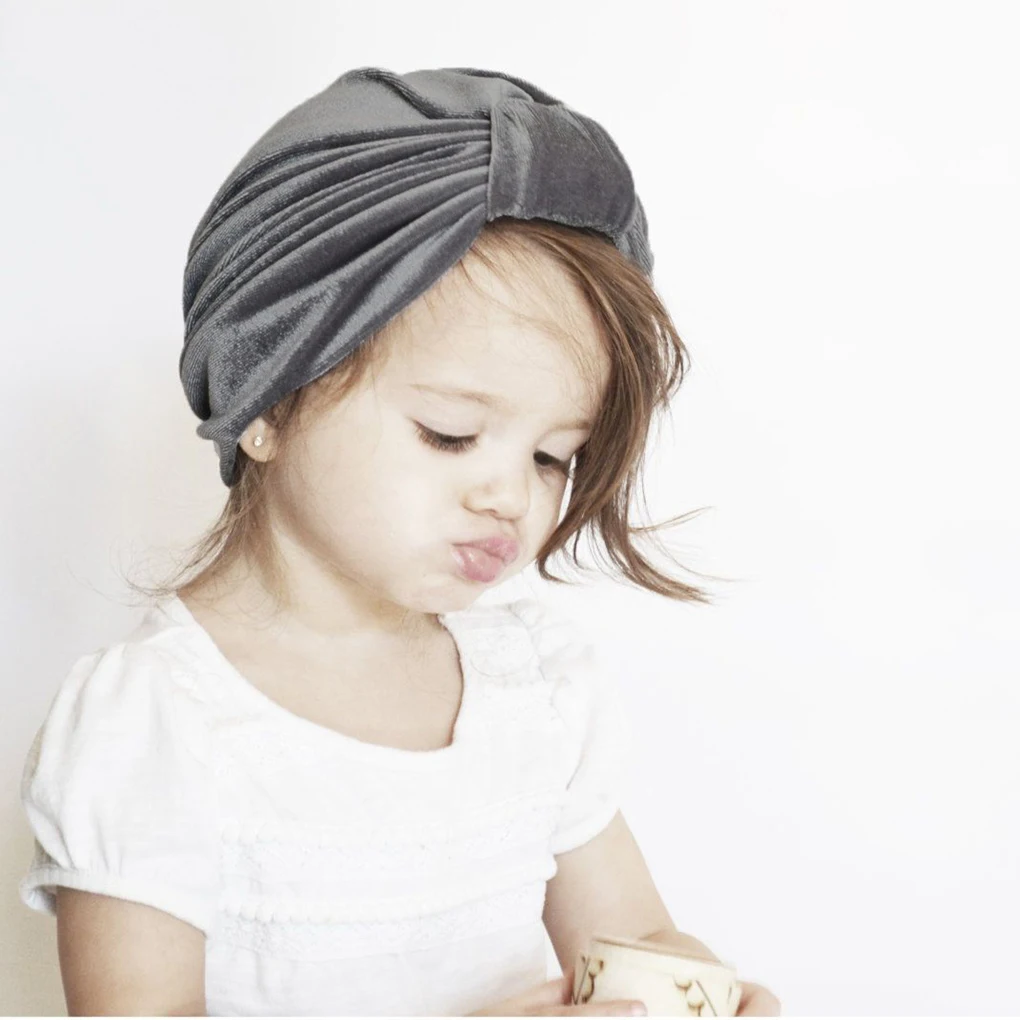 Velvet Baby Hat for Girls Autumn Winter Boy Cap Photography Props Elastic Infant Beanie Turban Accessories | Детская одежда и