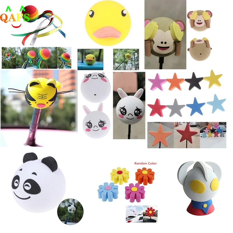 Yellow Little Cute Funny Cartoon Doll Antenna Balls Plush EVA Foam Aerial Toppers Decoration Car Styling Roof Ornament Hot