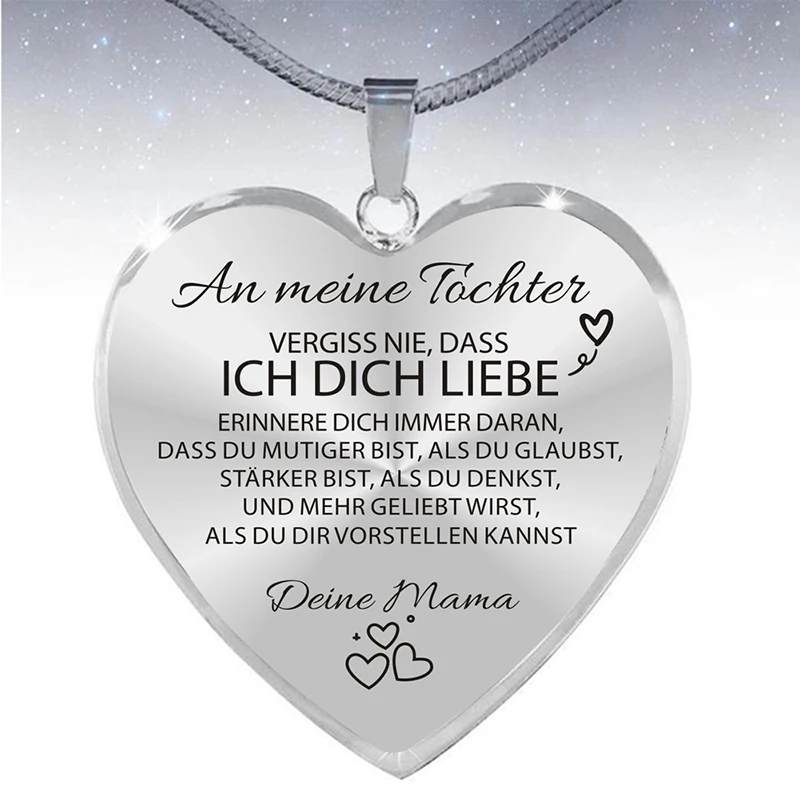An Meine Tochter Ich Liebe Dich Papa Mama Heart Necklace Gold Silver Color Inspirational German Letter Snake Chain Necklaces on - Подвеска с сердцем "Моей дочери, я тебя люблю, папа мама" золотого и серебряного цвета с вдохновляющей надписью на 