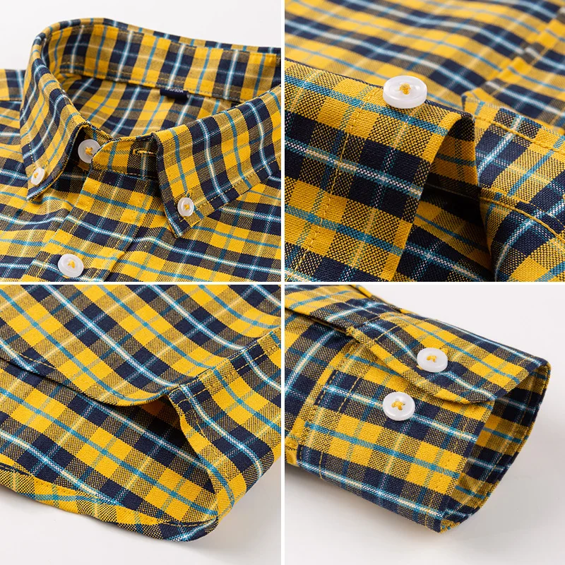 

Checkered shirts for Men Autumn Winter Cotton Long Sleeve simplicity Plaid Shirt Oxford Textile Casual pocket chemise homme