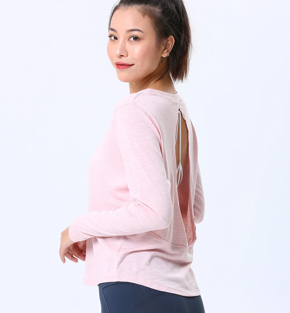 pink Oyoo, открытая спина, розовый топ для йоги, свободный крой, открытая спина, спортивная рубашка, черные тренировочные Топы для женщин, Сексуальная футболка для спортзала - Цвет: pink