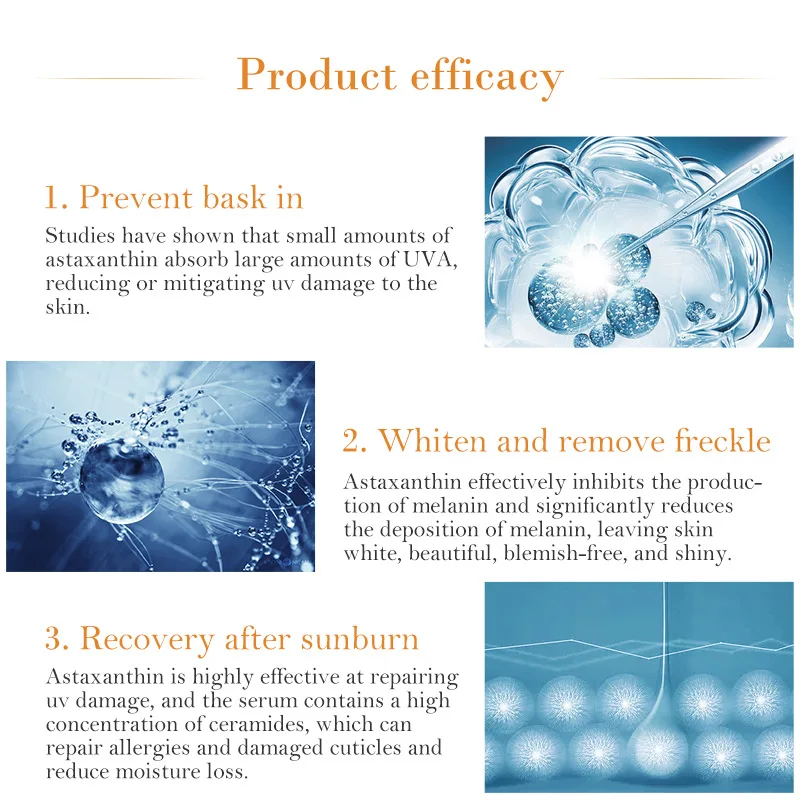 

Astaxanthin +Oligopeptide +Nicotinamide Hyaluronic Acid Stock Solution Anti-Aging Moisturizing Whitening Brighten Serum 3PCS