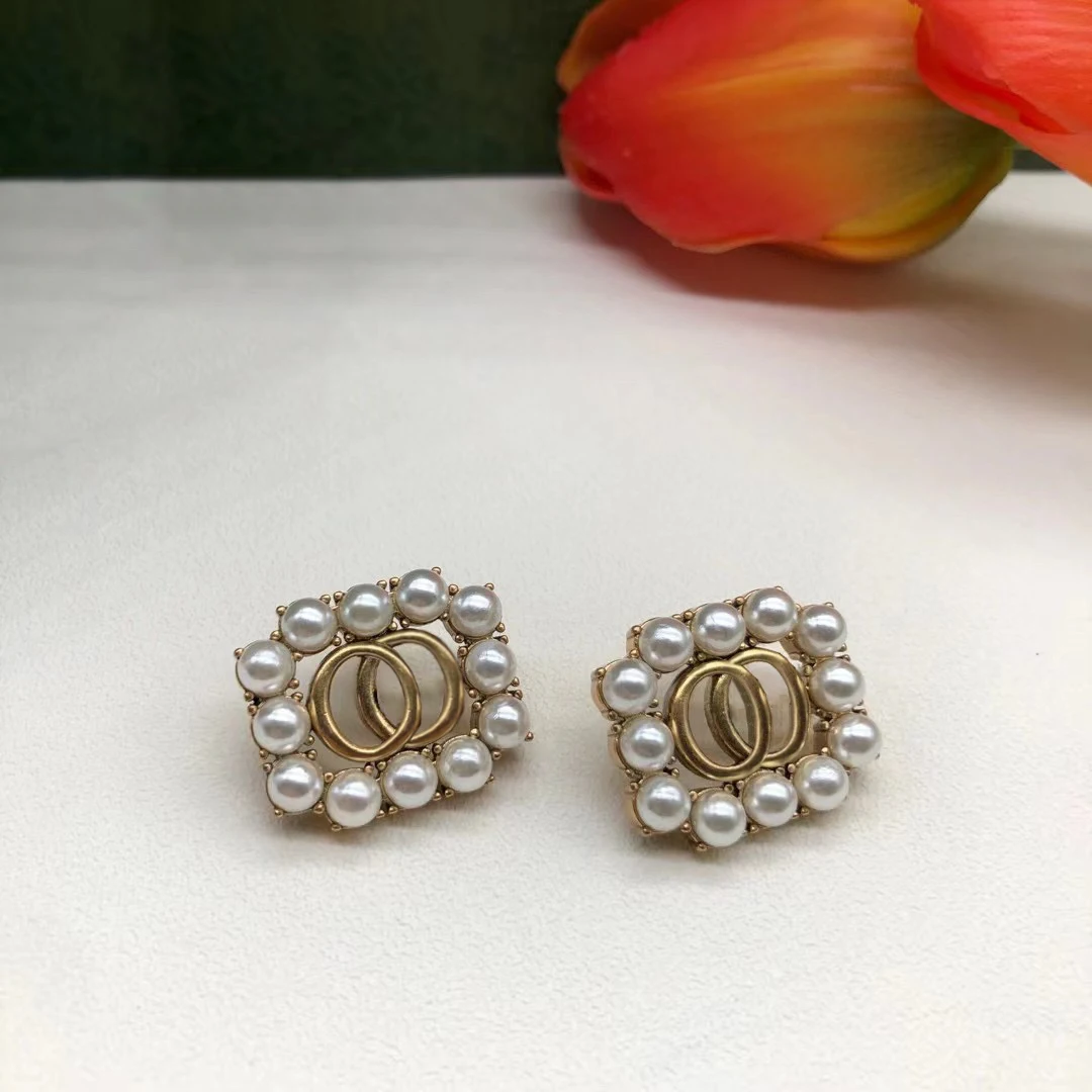 

2021 trending luxury brands retro Pearl gold earrings men wedding womens earrings stud earrings couple 925 silver