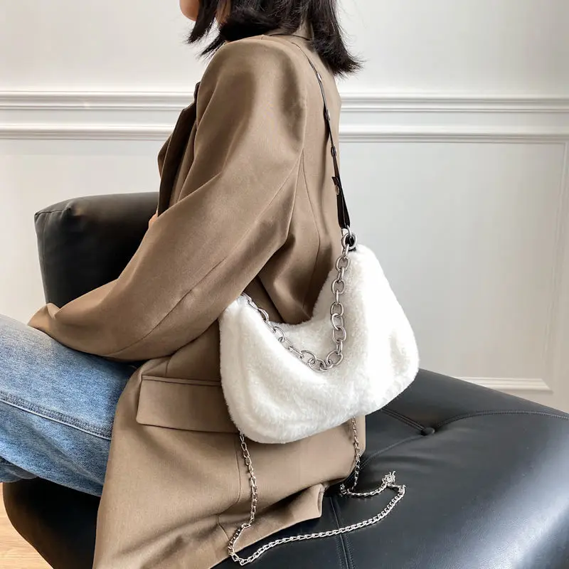 

Xiuya 2021 Winter Fur Bag Korea Solid Color Cheap Womens Shoulder Bag With Chain Ladies Handbags Satchel Woman Bolsas De Hombro