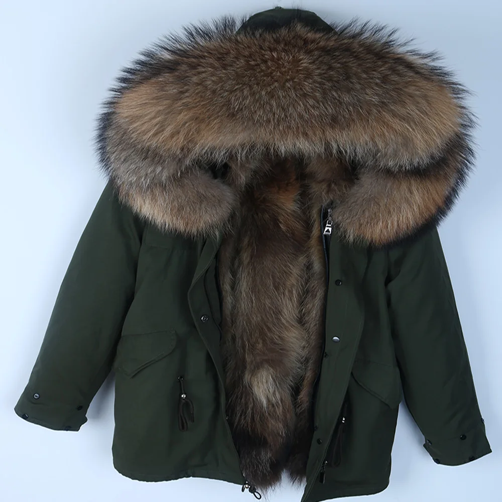 Greem coat Пальто с натуральным мехом, зимняя куртка, женская короткая парка, водонепроницаемая, большая, с натуральным мехом енота, с воротником, с капюшоном, толстая, теплая, с натуральным лисьим мехом, подкладка - Цвет: Greem coat