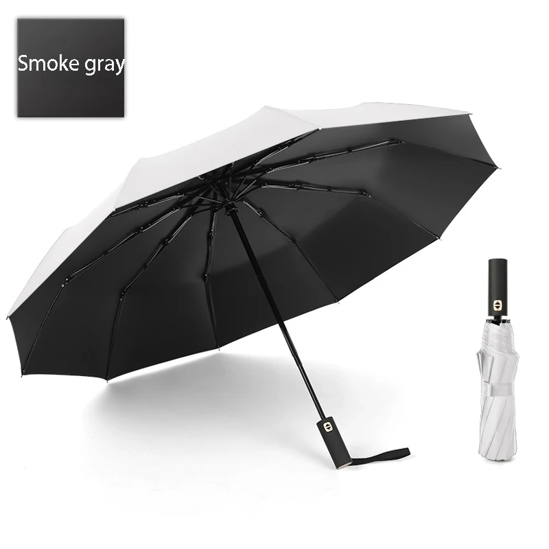 Explosion models automatic umbrella three fold windproof umbrella men and women sun umbrella three fold black plastic umbrella - Цвет: Black plastic gray
