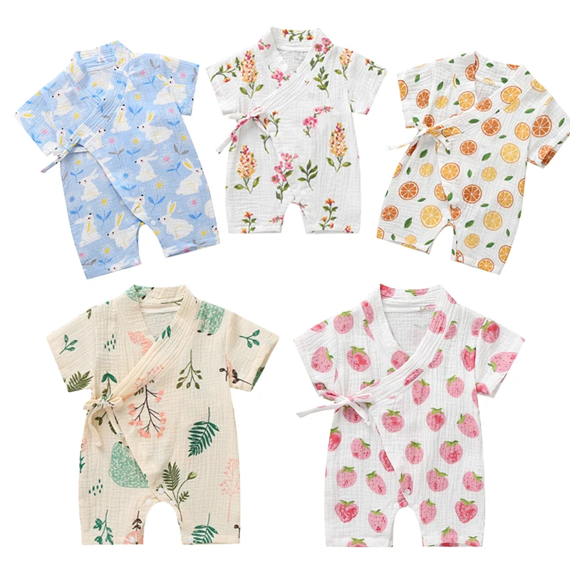 Детский хлопковый комбинезон кимоно на возраст 0 18 месяцев|Ромперы| |