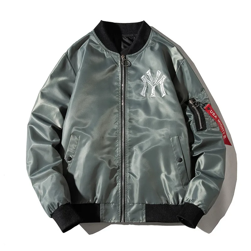

Autumn Fashion jacket Men Military Bomber Jacket Casual Letter embroidery Rib sleeve Pilot Thin high Collar Male Slim Fit korean