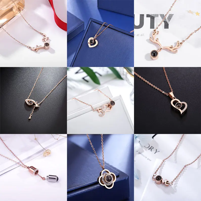 

2021 New Japanese and Korean Style I Only See You 100 Languages Projection Necklace a Deer Has You Titanium Steel Clavicle Chain