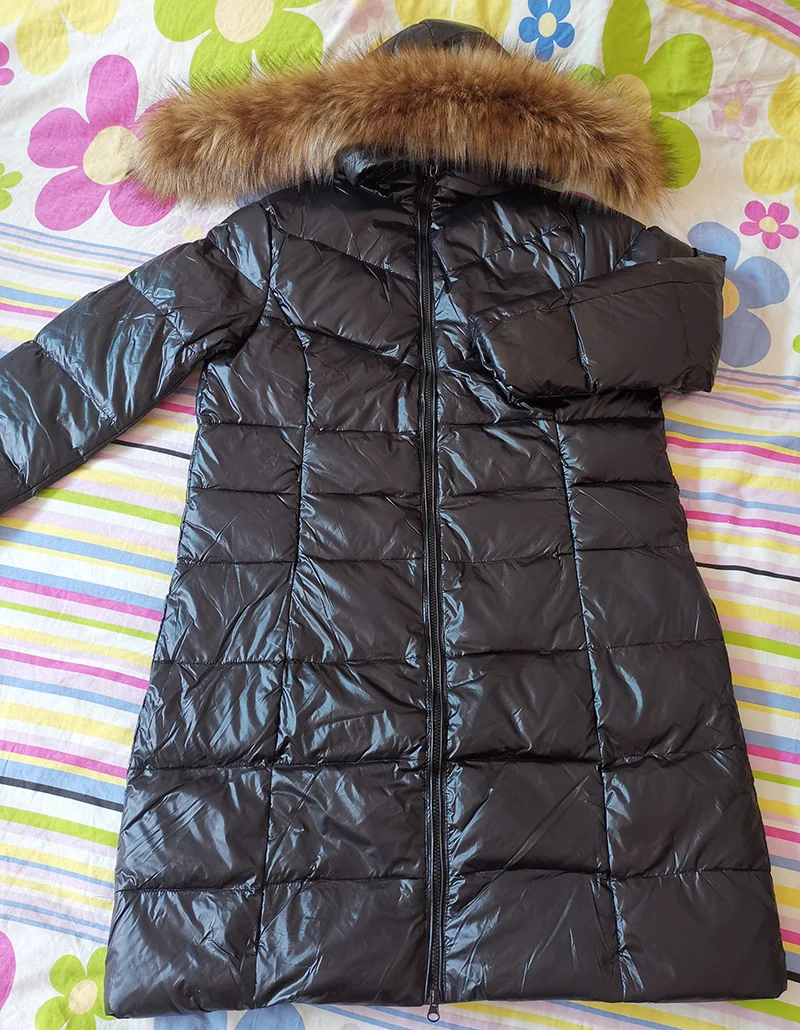 Brown fur coat Зимний пуховик, Женское пальто, теплое пальто с капюшоном, Воротник из меха енота, верхняя одежда, женская мода, длинное пальто, 90% белый утиный пух, куртки - Цвет: Brown fur coat